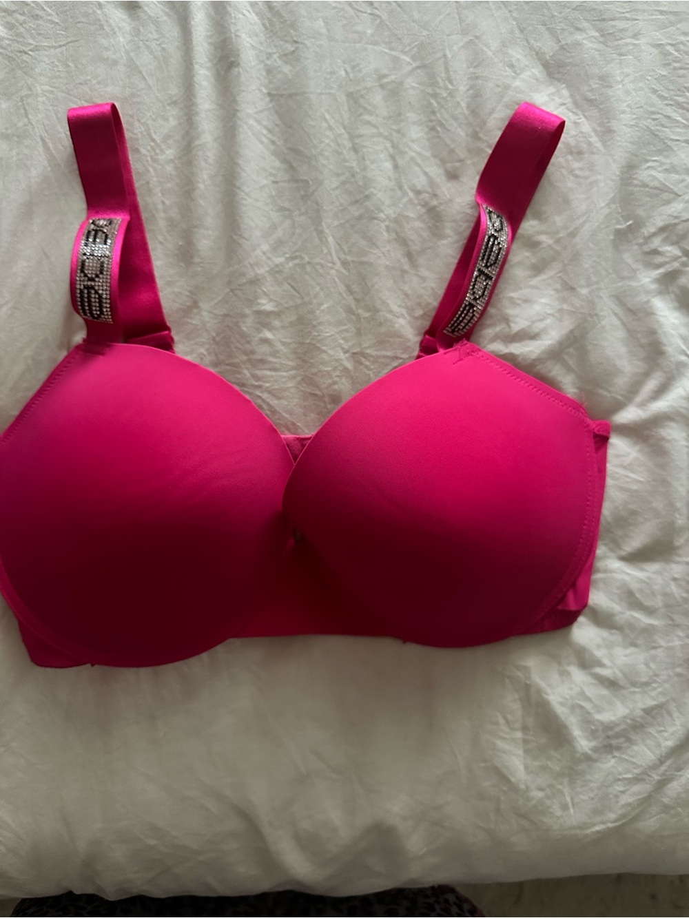 2 bebe BRAS Bright Hot Pink Bra with Embellished Straps And black bra
